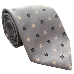 ERMENEGILDO ZEGNA DESIGNER SILK MEN'S TIE LIGHT BLUE/GEOMETRIC MADE IN ITALY